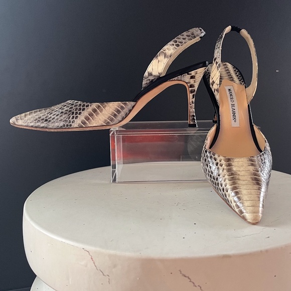Manolo Blahnik Shoes - Manolo Blahnik Carolyne Python Slingback Pumps